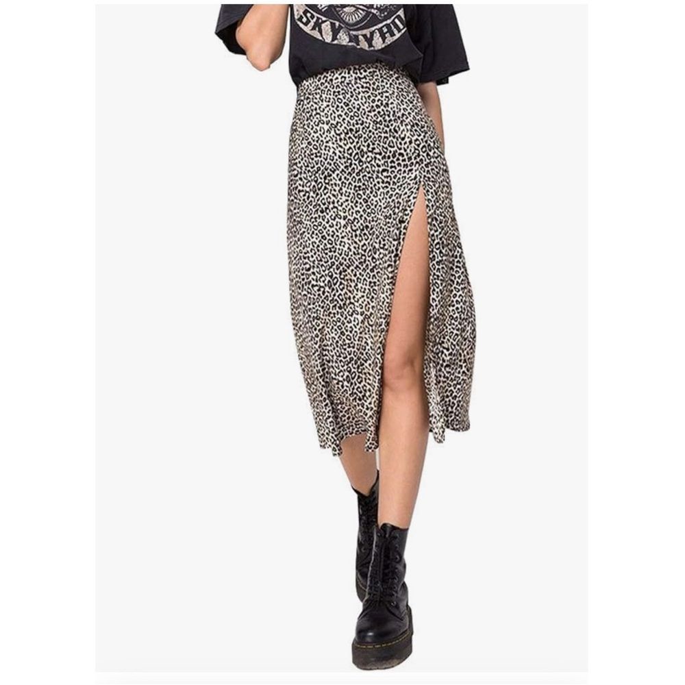 True Wrap Midi Skirt with Micro Leopard Print Pattern in Size Small Tan Neutral